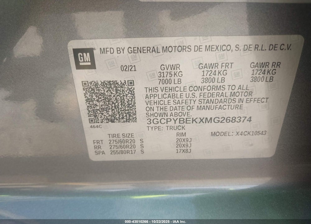 2021 CHEVROLET SILVERADO 1500 4WD SHORT BED CUSTOM VIN: 3GCPYBEKXMG268374