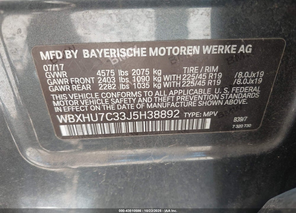 2018 BMW X1 SDRIVE28I VIN: WBXHU7C33J5H38892