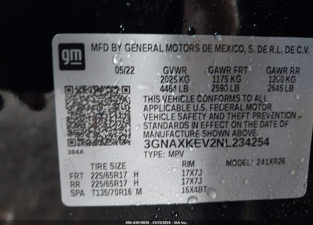 2022 CHEVROLET EQUINOX FWD LT VIN: 3GNAXKEV2NL234254