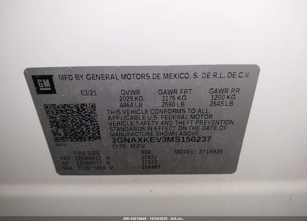 2021 CHEVROLET EQUINOX FWD LT VIN: 3GNAXKEV3MS150237