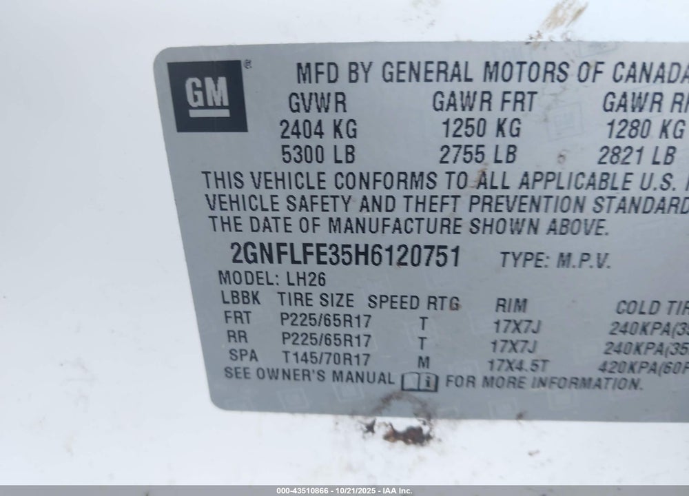 2017 CHEVROLET EQUINOX VIN: 2GNFLFE35H6120751