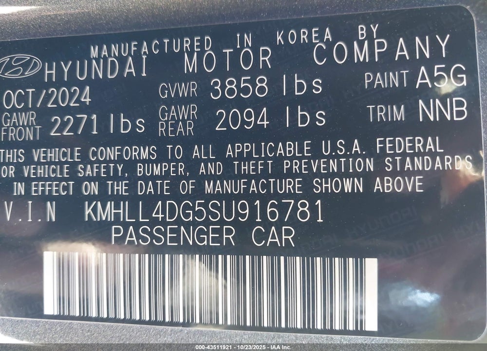 2025 HYUNDAI ELANTRA VIN: KMHLL4DG5SU916781