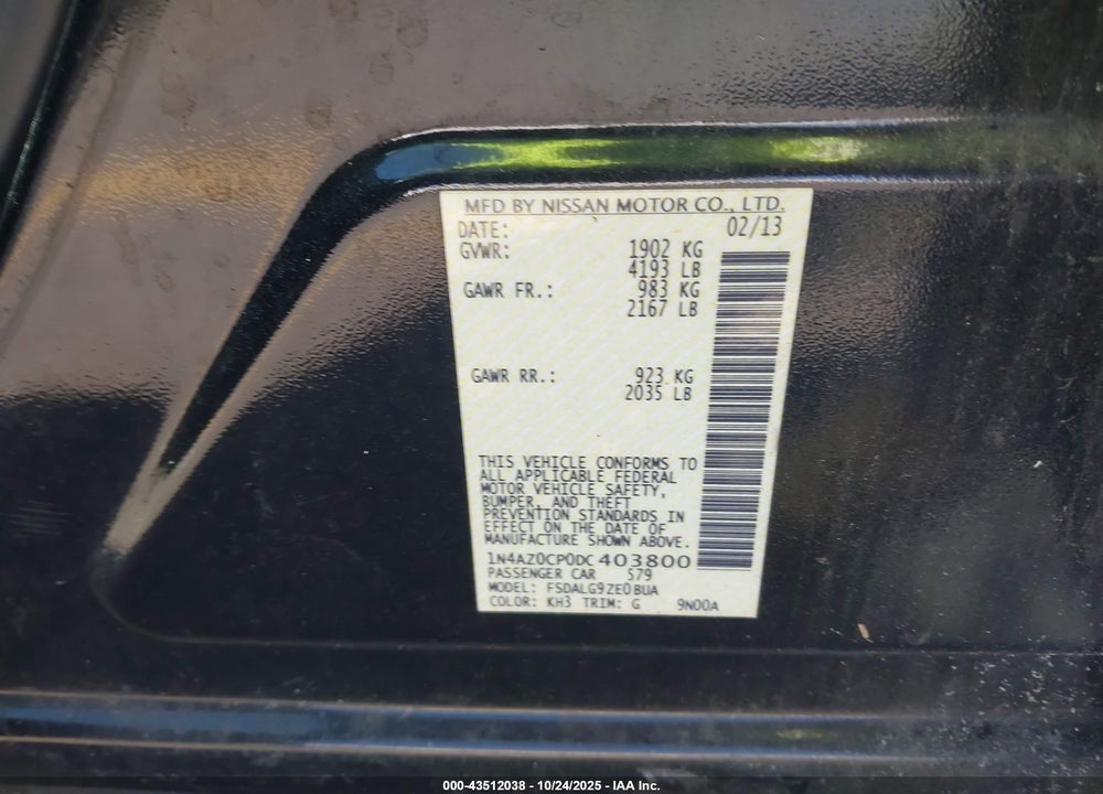 2013 NISSAN LEAF SL VIN: 1N4AZ0CP0DC403800