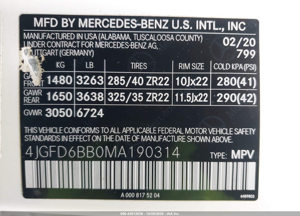 2021 MERCEDES-BENZ AMG GLE 53 COUPE 4MATIC VIN: 4JGFD6BB0MA190314