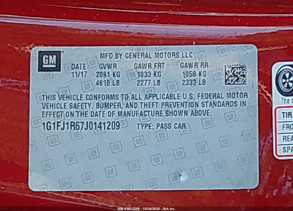 2018 CHEVROLET CAMARO ZL1 VIN: 1G1FJ1R67J0141209