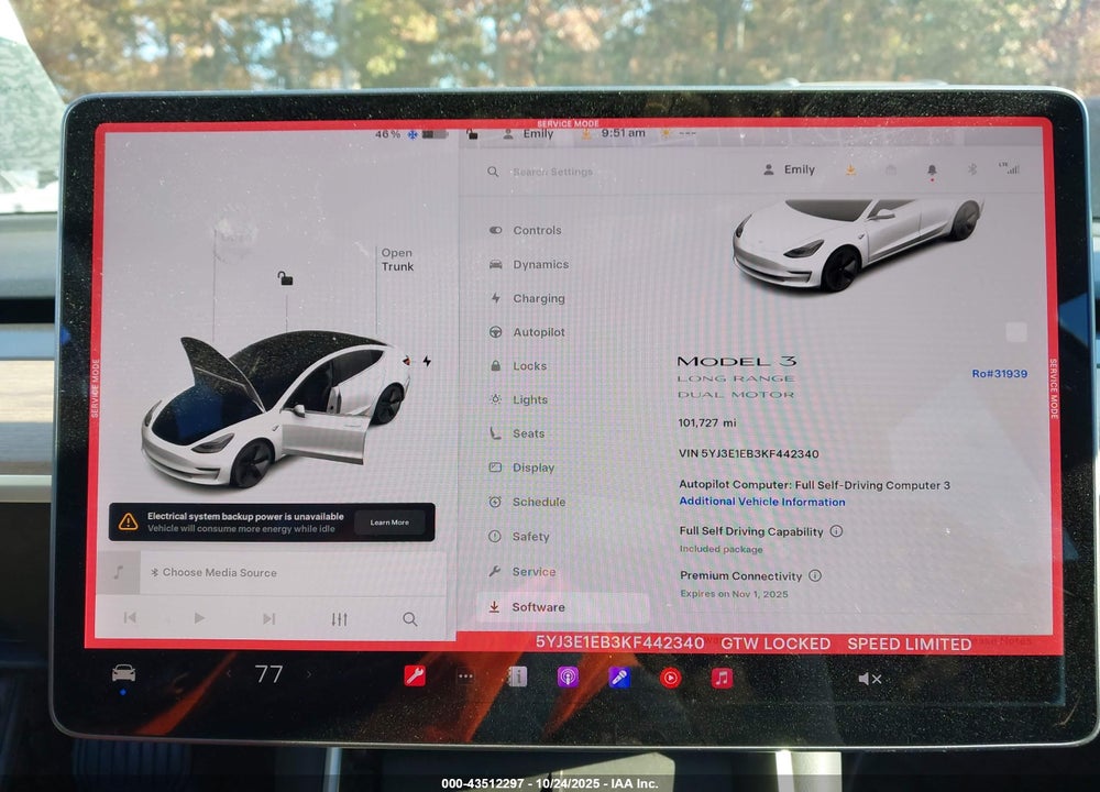2019 TESLA MODEL 3 LONG RANGE/PERFORMANCE VIN: 5YJ3E1EB3KF442340
