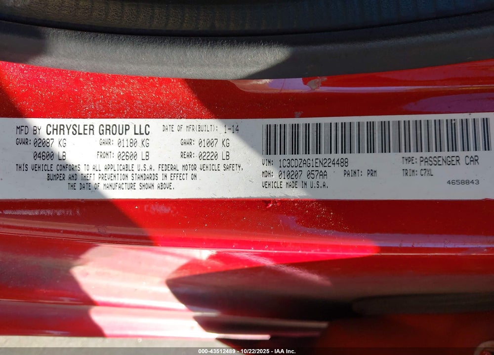 2014 DODGE AVENGER SE VIN: 1C3CDZAG1EN224488