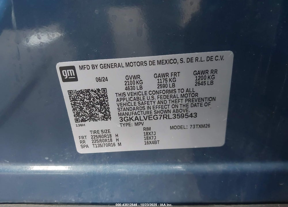 2024 GMC TERRAIN VIN: 3GKALVEG7RL359543