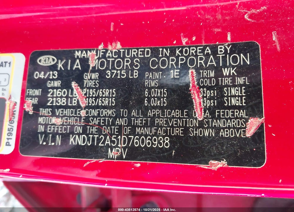 2013 KIA SOUL VIN: KNDJT2A51D7606938