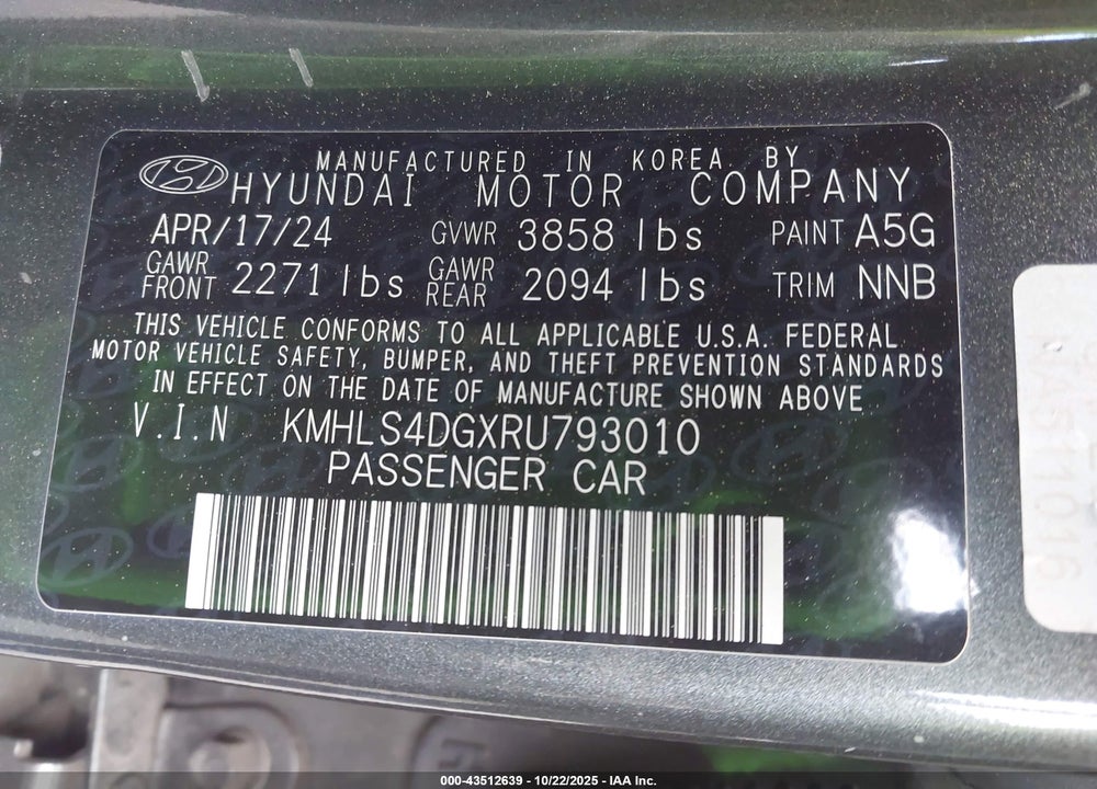 2024 HYUNDAI ELANTRA VIN: KMHLS4DGXRU793010