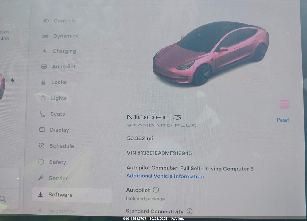 2021 TESLA MODEL 3 STANDARD RANGE PLUS REAR-WHEEL DRIVE VIN: 5YJ3E1EA9MF919945