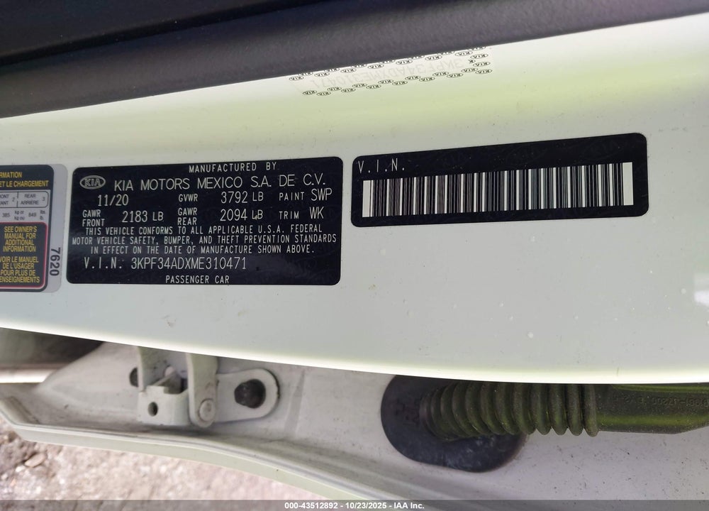 2021 KIA FORTE GT LINE VIN: 3KPF34ADXME310471