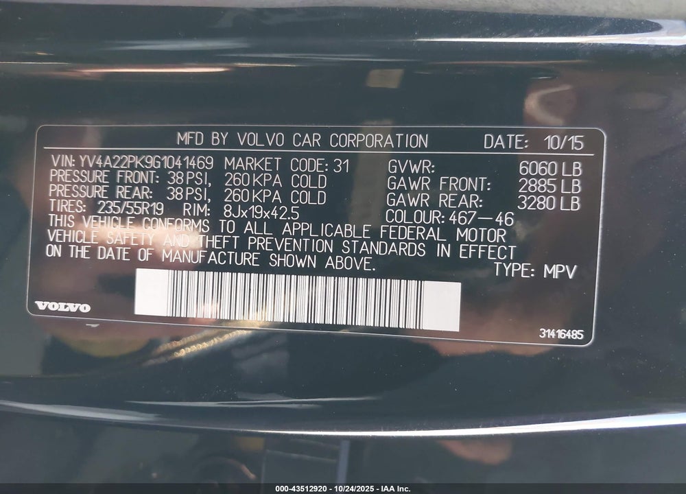 2016 VOLVO XC90 T6 MOMENTUM VIN: YV4A22PK9G1041469