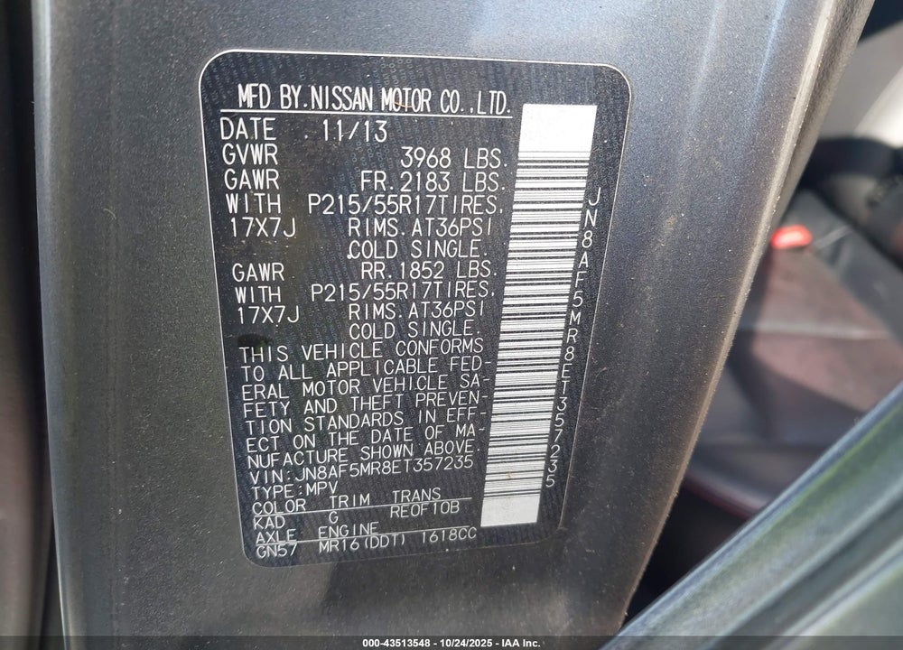 2014 NISSAN JUKE SL VIN: JN8AF5MR8ET357235