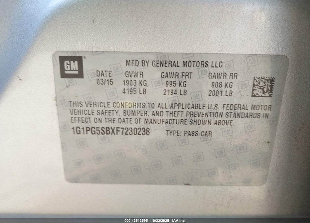 2015 CHEVROLET CRUZE LTZ VIN: 1G1PG5SBXF7230238