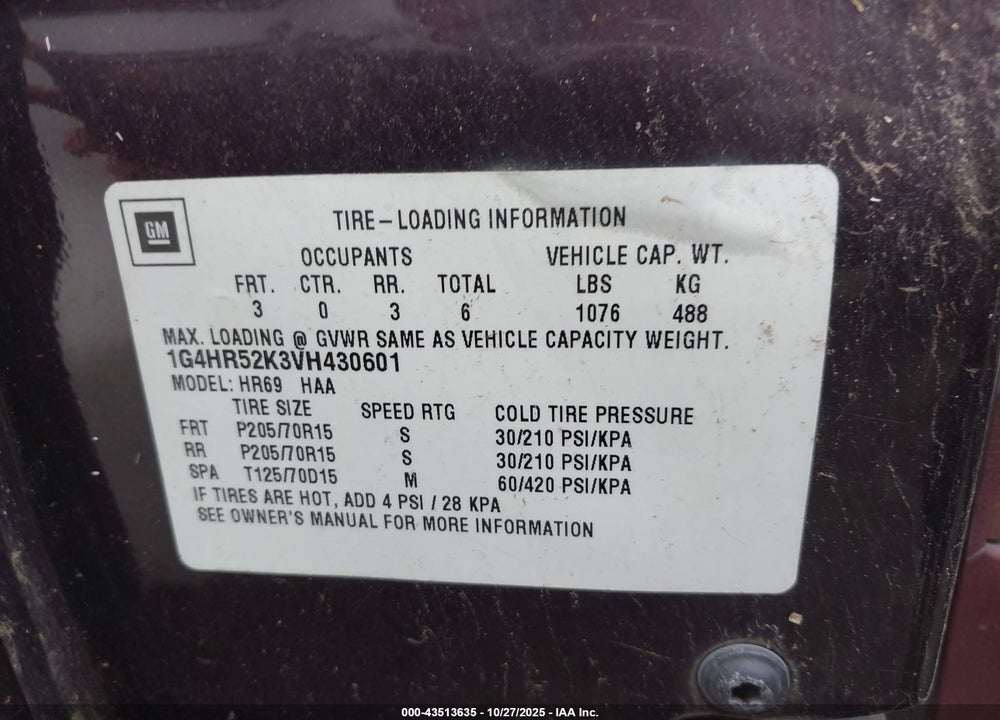 1997 BUICK LESABRE LIMITED VIN: 1G4HR52K3VH430601