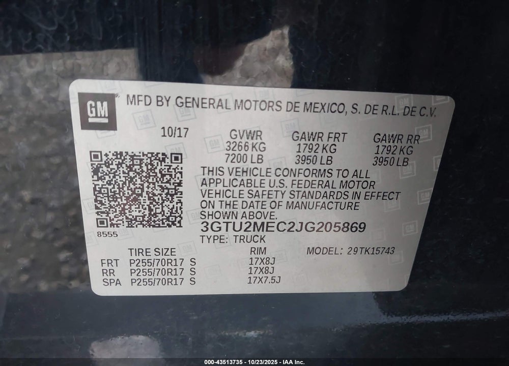 2018 GMC SIERRA 1500 SLE VIN: 3GTU2MEC2JG205869