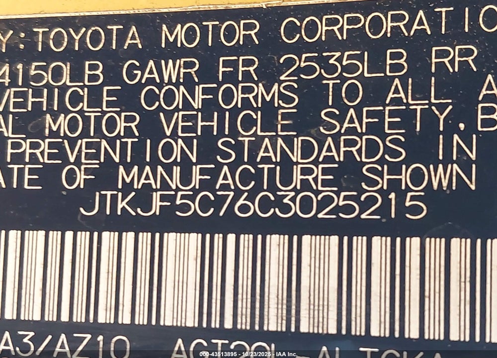 2012 SCION TC VIN: JTKJF5C76C3025215