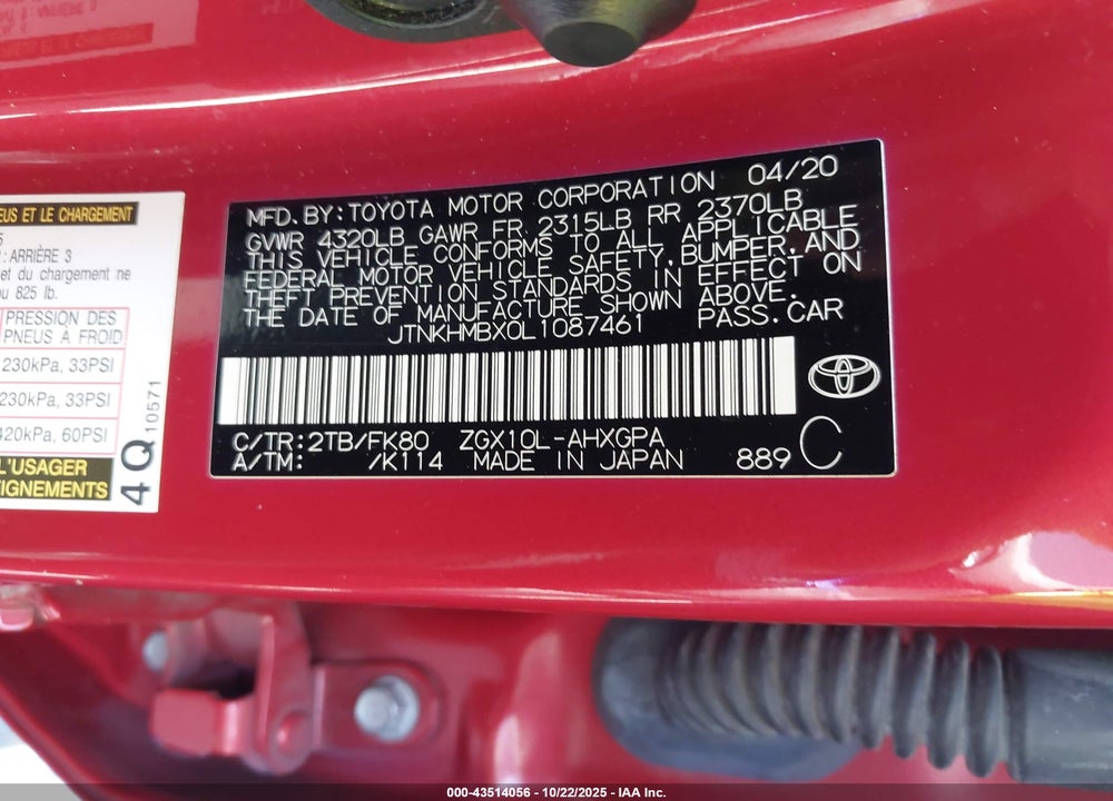 2020 TOYOTA C-HR XLE VIN: JTNKHMBX0L1087461