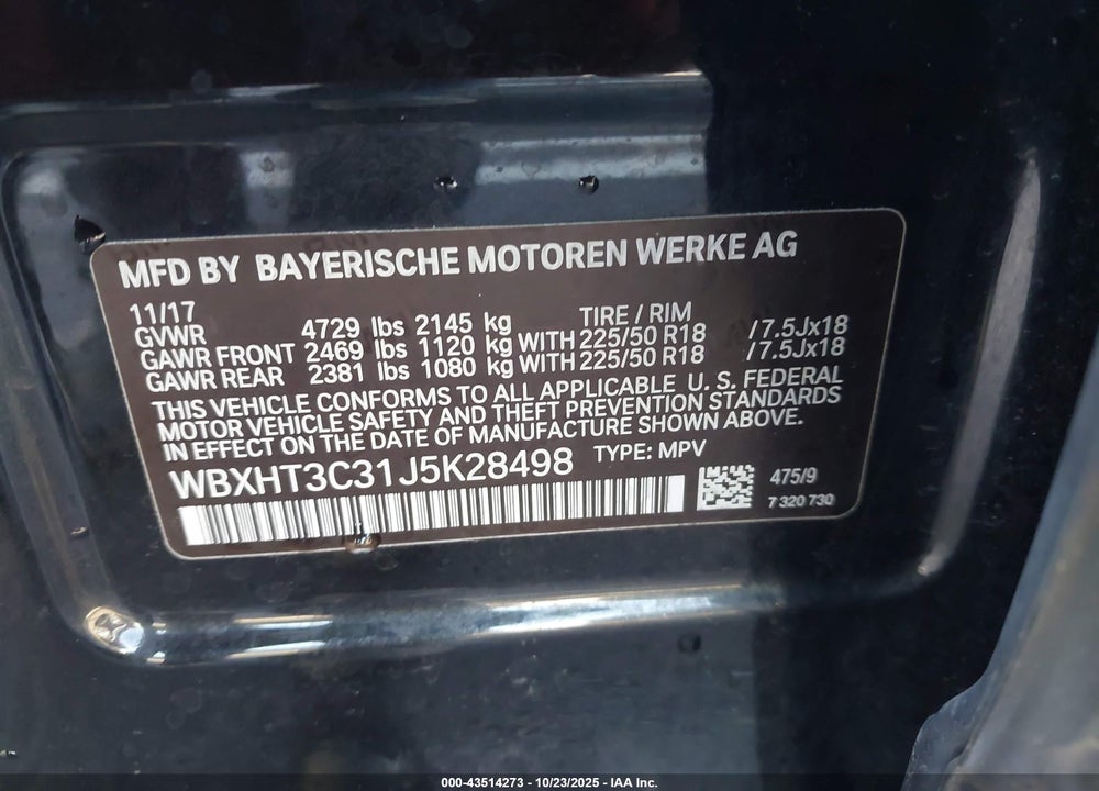 2018 BMW X1 XDRIVE28I VIN: WBXHT3C31J5K28498