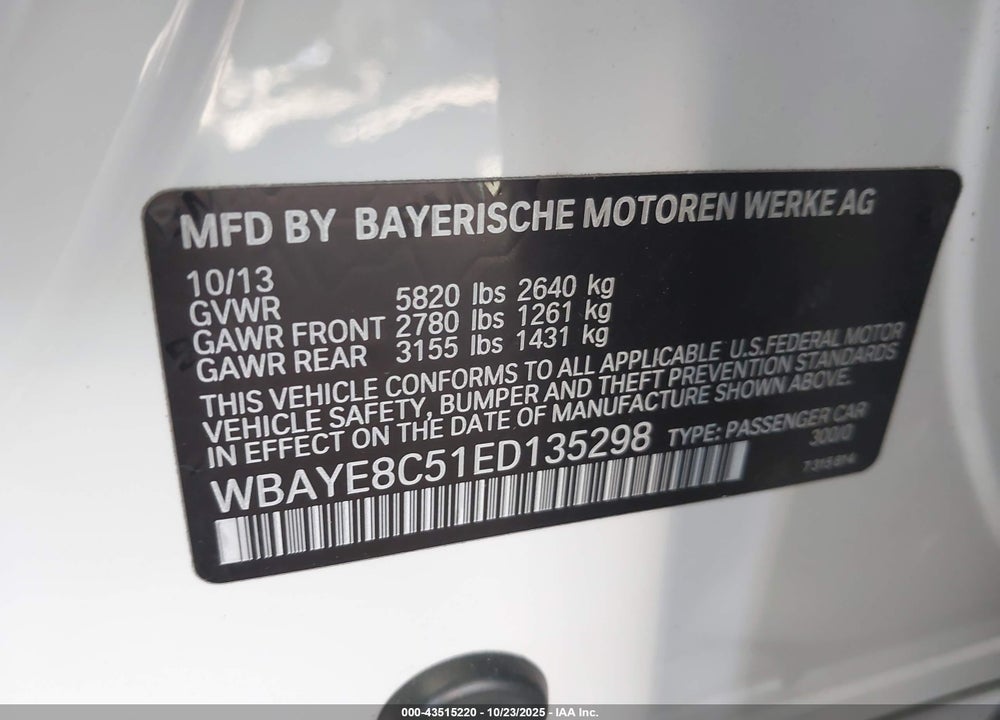 2014 BMW ALPINA B7 VIN: WBAYE8C51ED135298