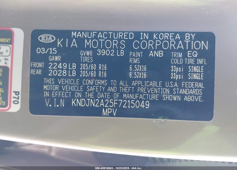 2015 KIA SOUL VIN: KNDJN2A25F7215049
