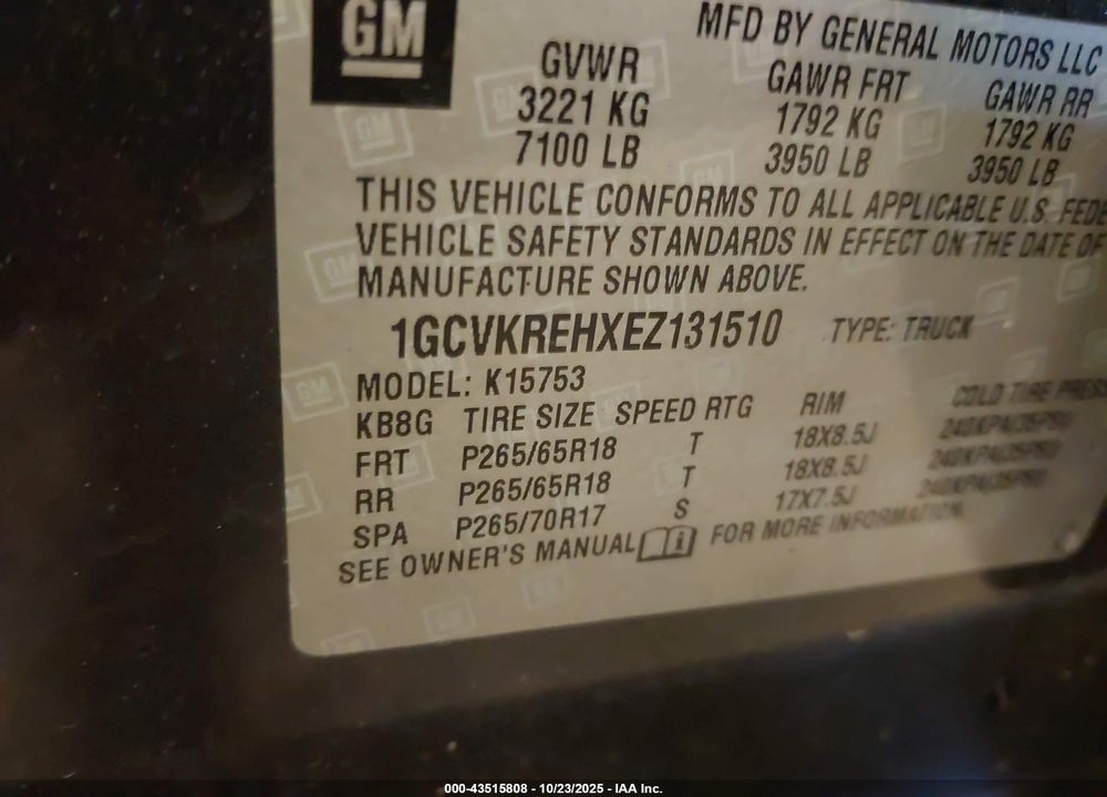 2014 CHEVROLET SILVERADO 1500 VIN: 1GCVKREHXEZ131510