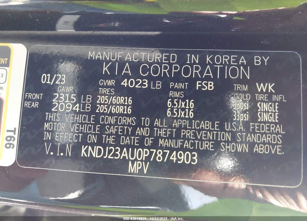 2023 KIA SOUL LX VIN: KNDJ23AU0P7874903