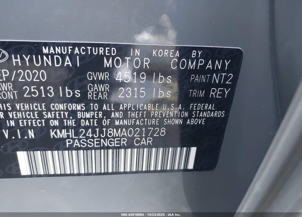 2021 HYUNDAI SONATA BLUE VIN: KMHL24JJ8MA021728