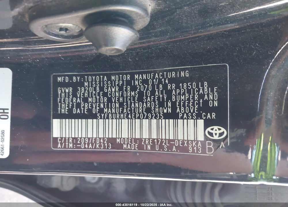 2014 TOYOTA COROLLA S PLUS VIN: 5YFBURHE4EP079235