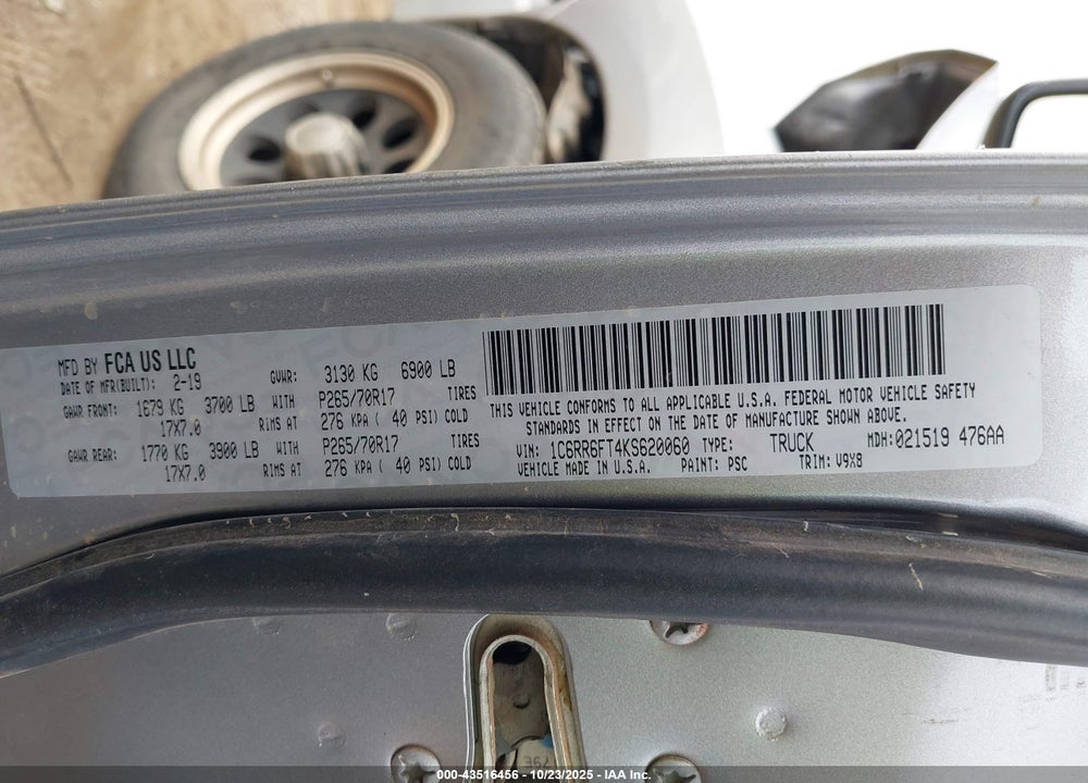 2019 RAM 1500 VIN: 1C6RR6FT4KS620060