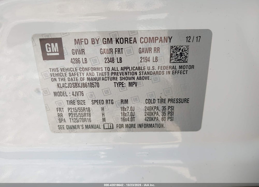 2018 BUICK ENCORE PREMIUM VIN: KL4CJDSBXJB610570