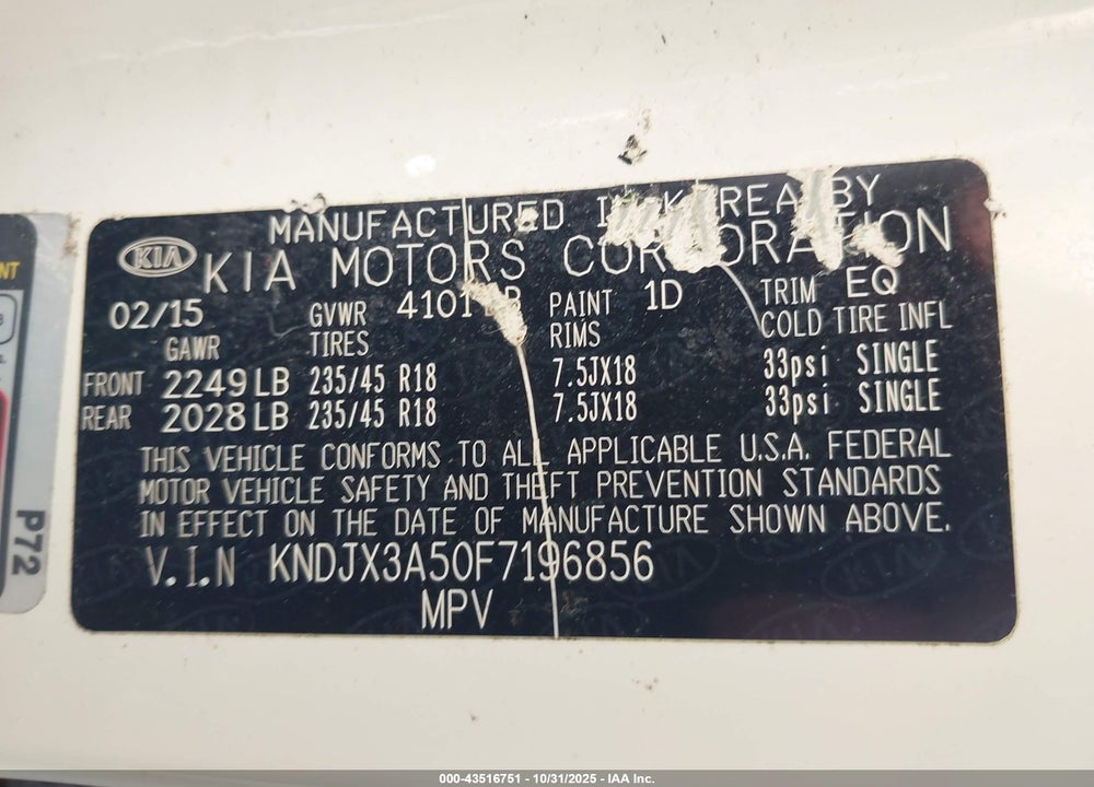 2015 KIA SOUL VIN: KNDJX3A50F7196856