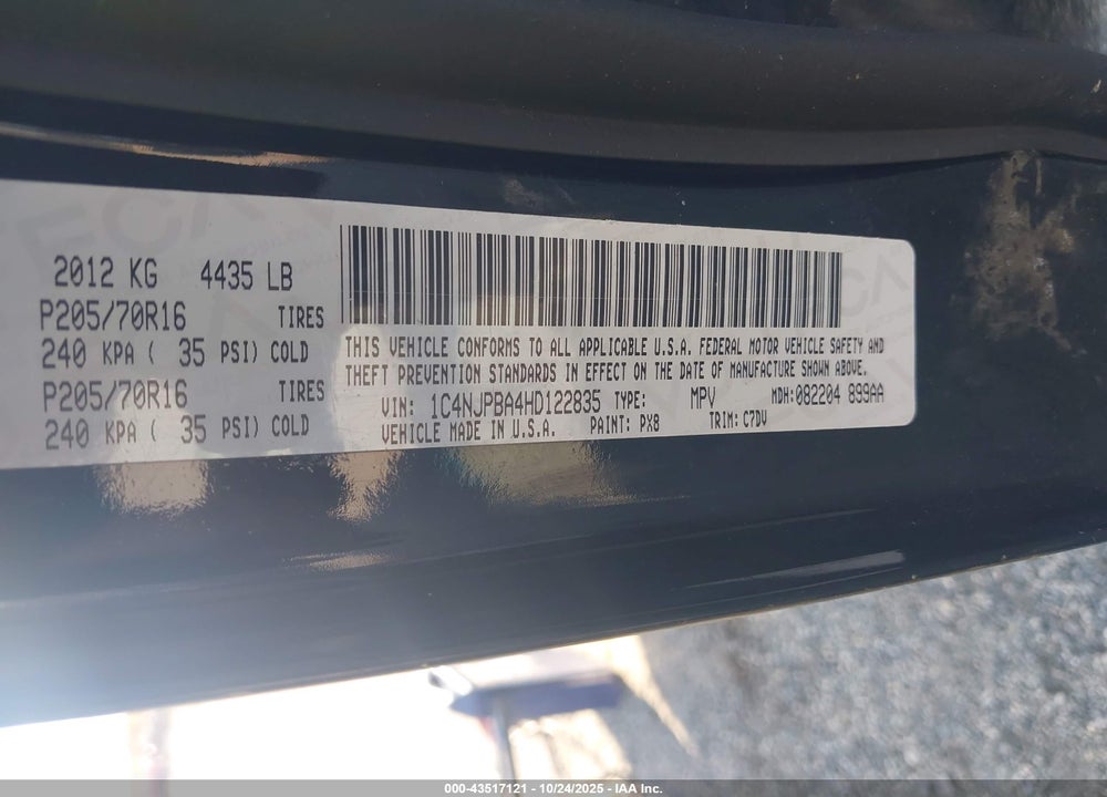 2017 JEEP PATRIOT SPORT FWD VIN: 1C4NJPBA4HD122835
