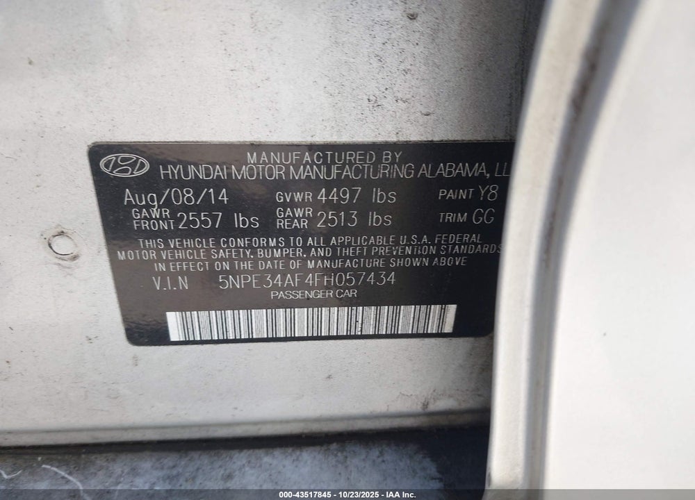 2015 HYUNDAI SONATA SPORT VIN: 5NPE34AF4FH057434
