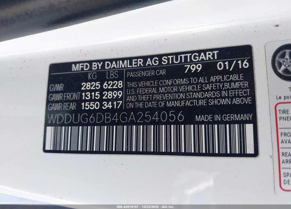 2016 MERCEDES-BENZ S 550 PLUG-IN HYBRID VIN: WDDUG6DB4GA254056