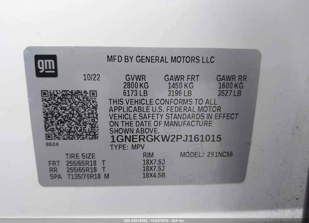 2023 CHEVROLET TRAVERSE FWD LT CLOTH VIN: 1GNERGKW2PJ161015