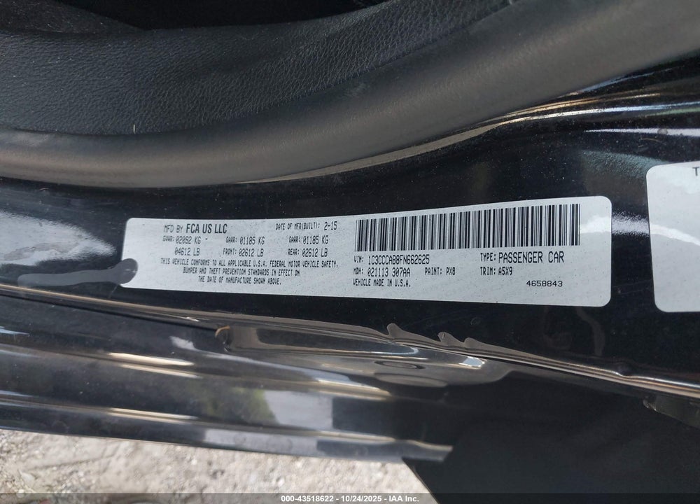 2015 CHRYSLER 200 LIMITED VIN: 1C3CCCAB8FN662625