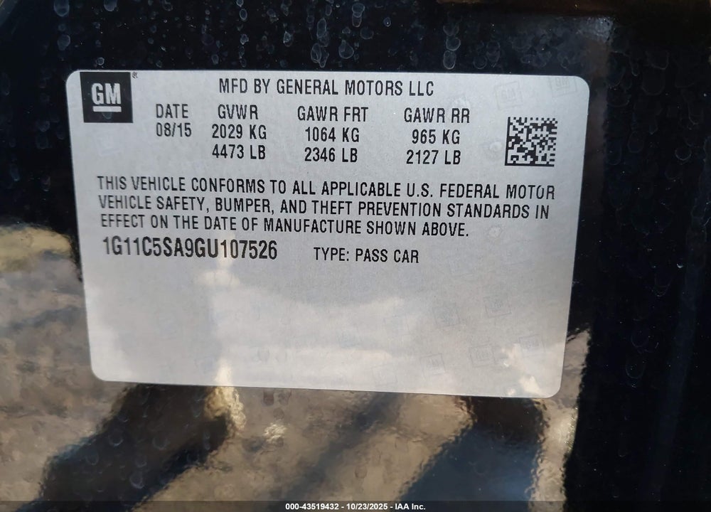 2016 CHEVROLET MALIBU LIMITED LT VIN: 1G11C5SA9GU107526