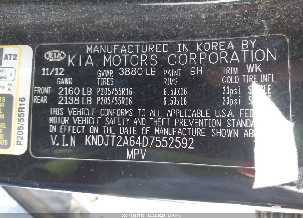 2013 KIA SOUL VIN: KNDJT2A64D7552592