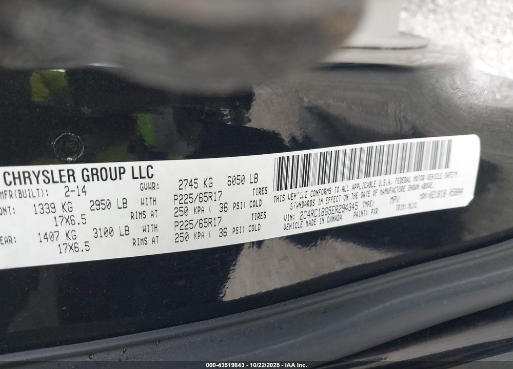 2014 CHRYSLER TOWN & COUNTRY TOURING VIN: 2C4RC1BG5ER294345