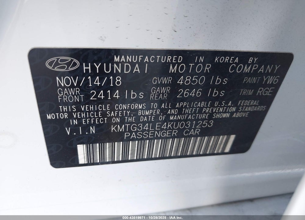 2019 GENESIS G70 3.3T ADVANCED VIN: KMTG34LE4KU031253