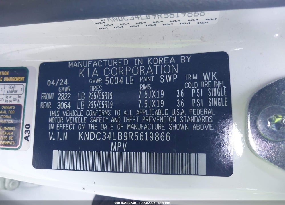 2024 KIA EV6 LIGHT VIN: KNDC34LB9R5619866