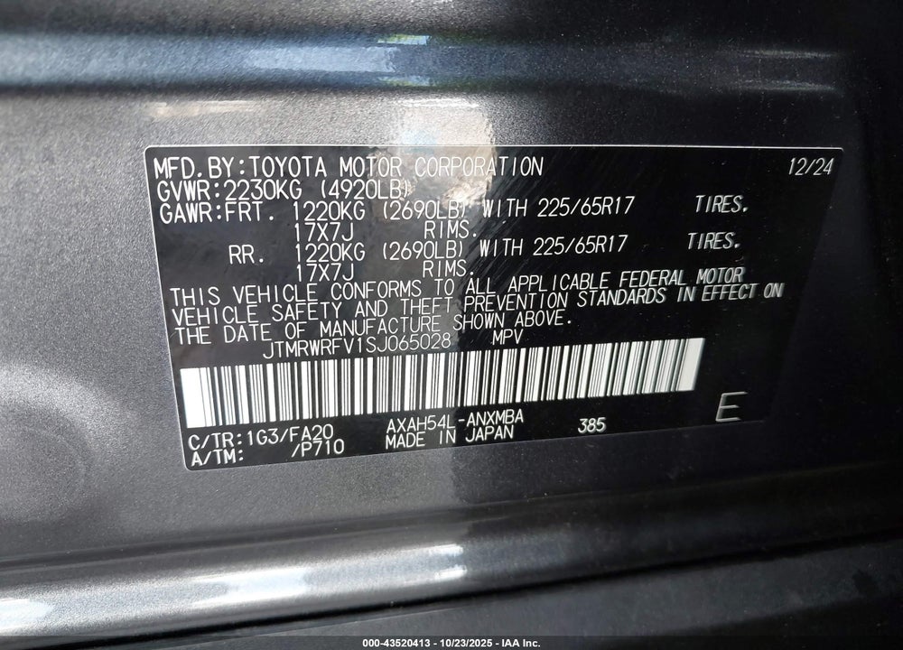 2025 TOYOTA RAV4 XLE/WOODLAND EDITION VIN: JTMRWRFV1SJ065028