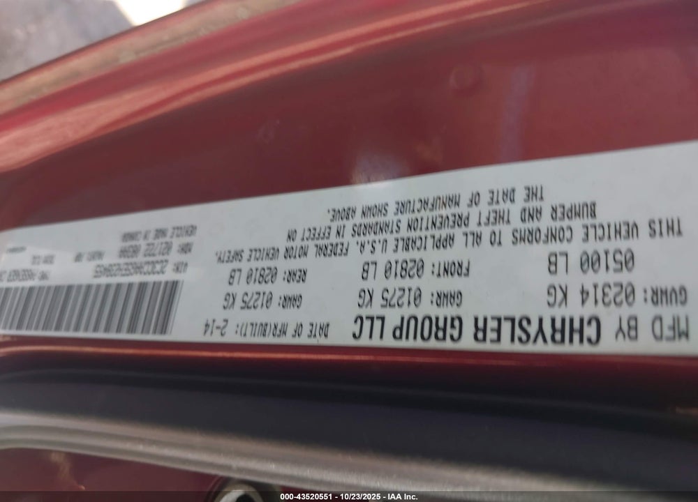 2014 CHRYSLER 300 VIN: 2C3CCAAG5EH238455