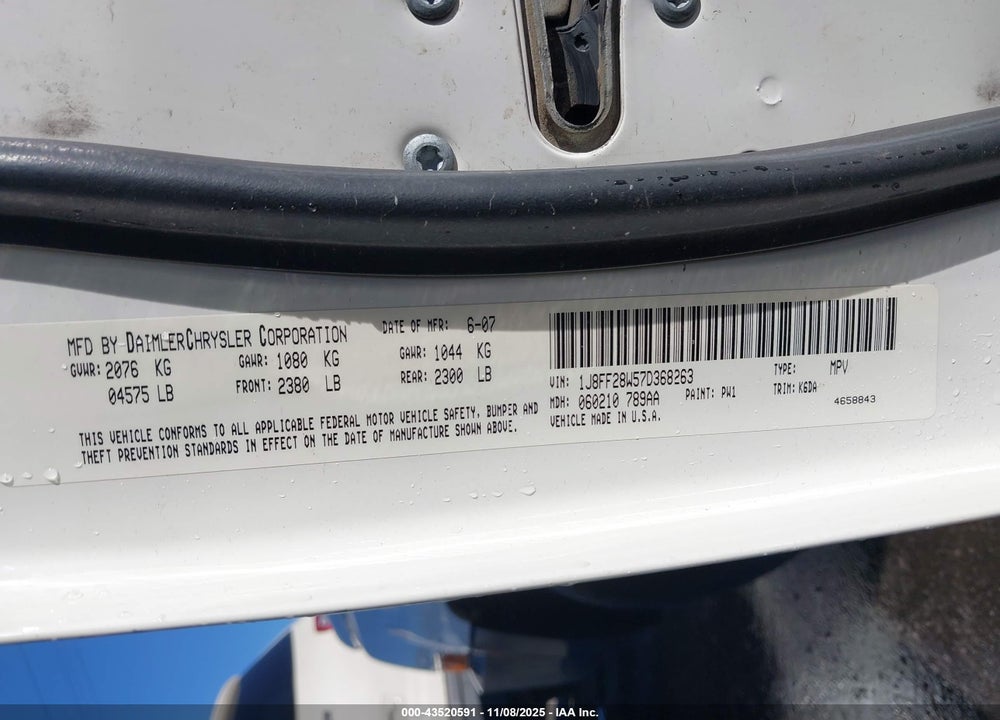 2007 JEEP PATRIOT SPORT VIN: 1J8FF28W57D368263