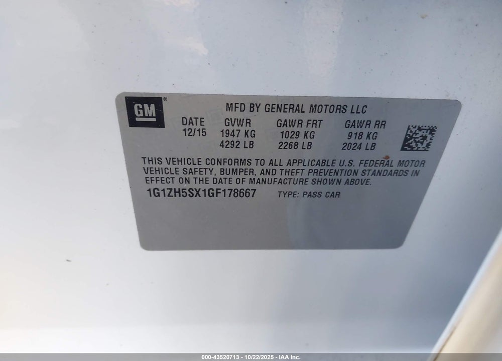 2016 CHEVROLET MALIBU PREMIER VIN: 1G1ZH5SX1GF178667