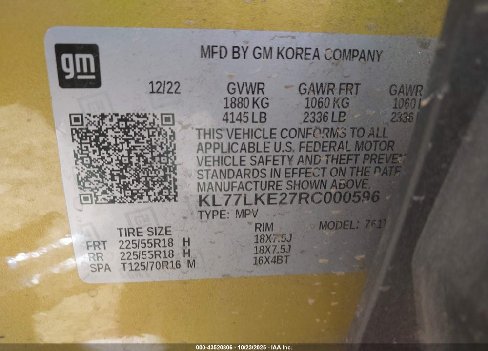 2024 CHEVROLET TRAX VIN: KL77LKE27RC000596