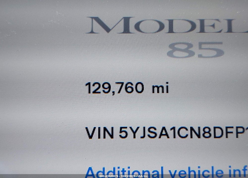2013 TESLA MODEL S VIN: 5YJSA1CN8DFP16039