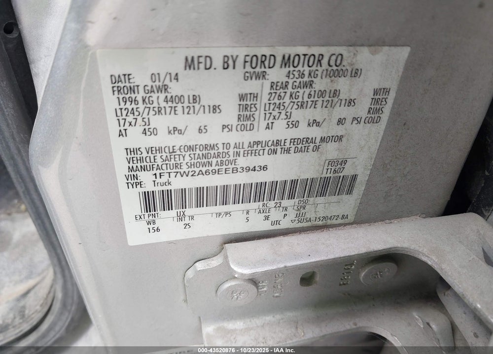 2014 FORD F-250 XLT VIN: 1FT7W2A69EEB39436